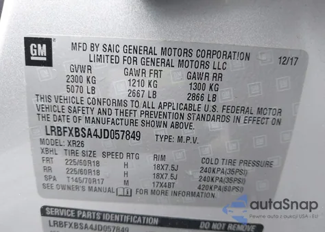 2018 Buick Envision Preferred from USA, damaged, VIN LRBFXBSA4JD057849